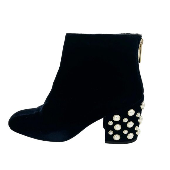 Stuart Weitzman Bacari Navy Velvet Pearl Heeled Boots - Picture 3 of 12